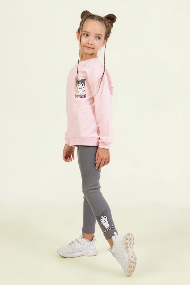 Girl's Kuromi Printed Sweatshirt Colorful Leggings Combination