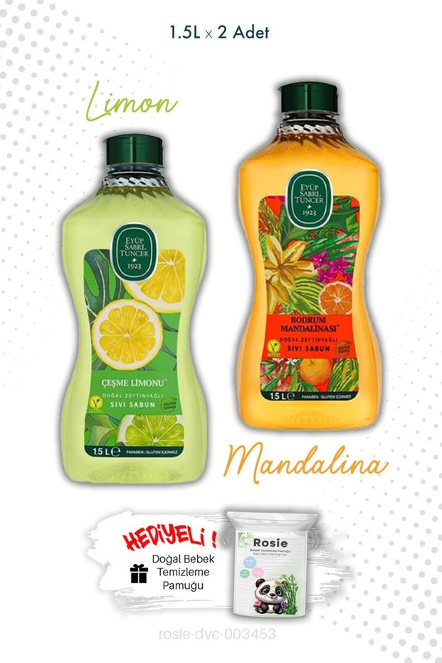 Olive Oil Fountain Lemon and Bodrum Tangerine Liquid Soap 1.5L and Rosie