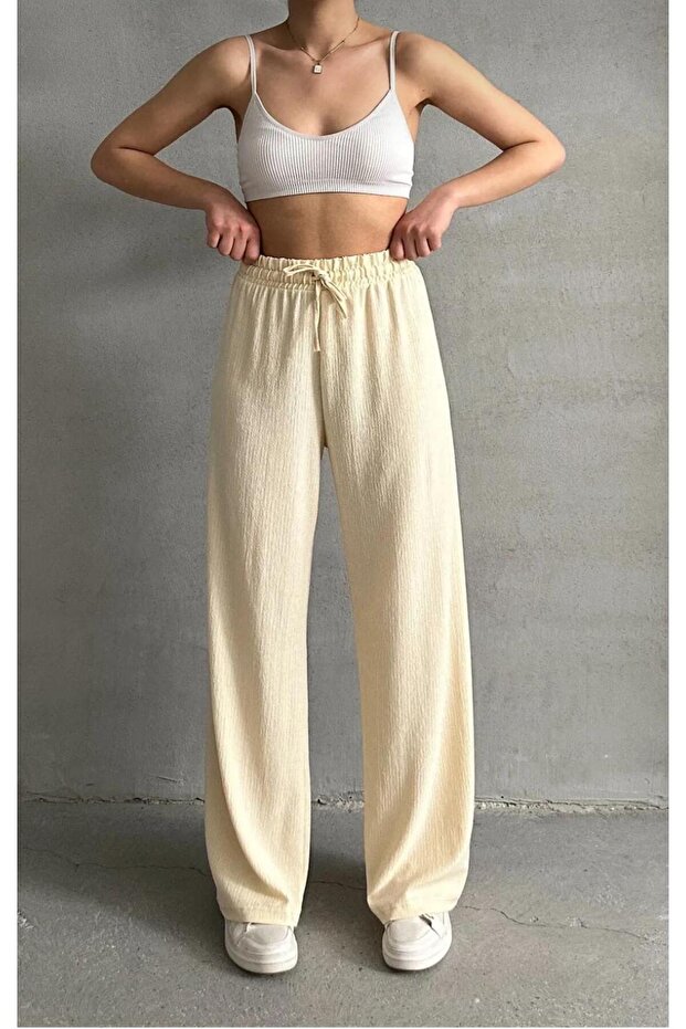 White Wrinkle Seersucker Fabric Ultra-Flexible Pants