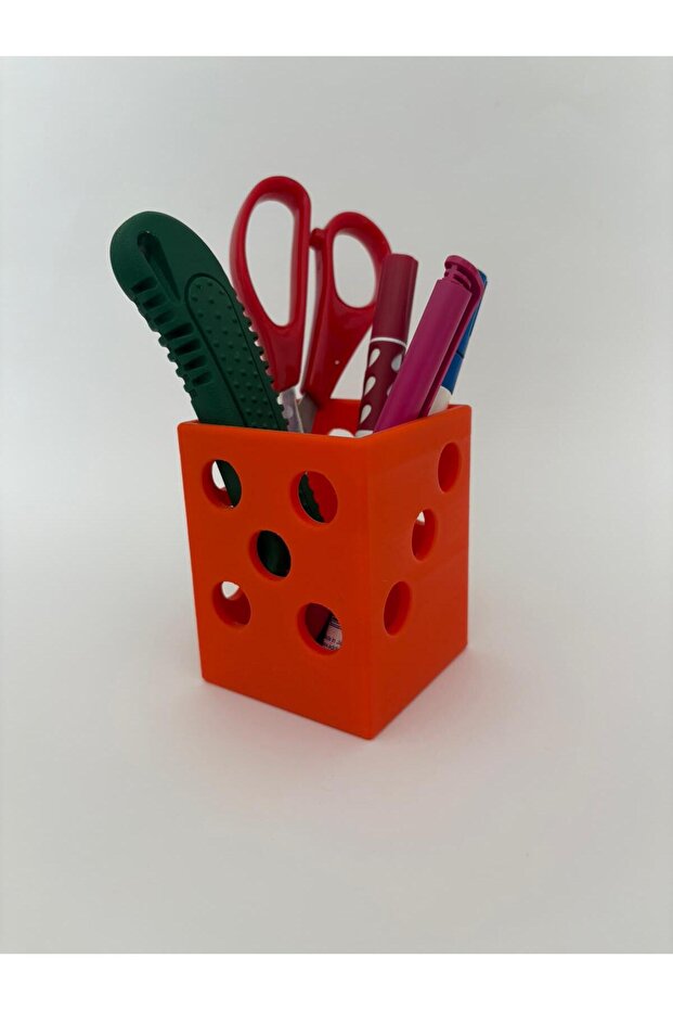 Orange Dice-Shaped Pen Holder