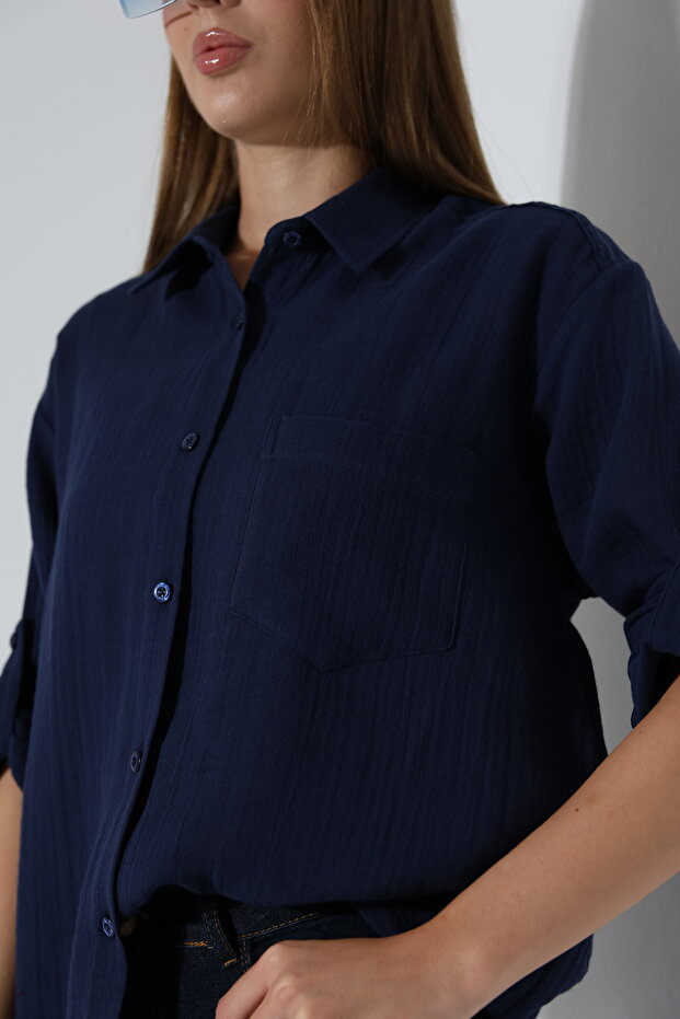 Oversize Basic Müslin Gömlek - 6