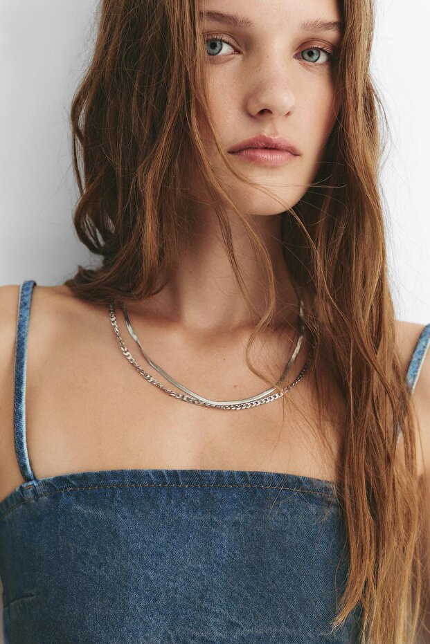 Denim askılı crop top - 6