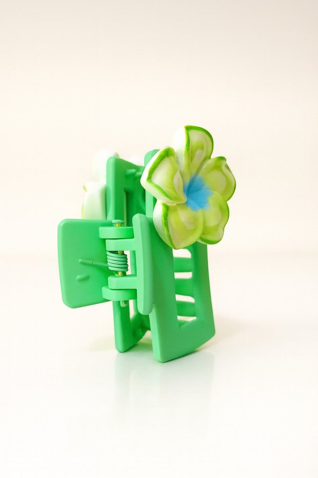 Matte Black Hair Clip with Colorful Flower Detail – Pink, Yellow, Green, Purple, Melon