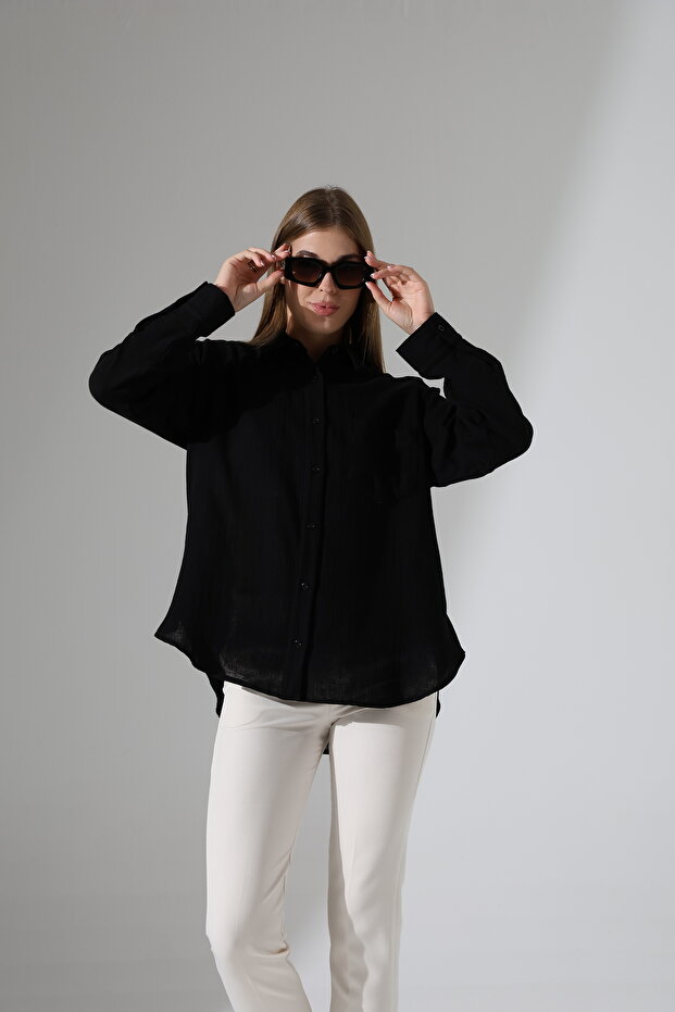 Oversize Basic Müslin Gömlek - 4