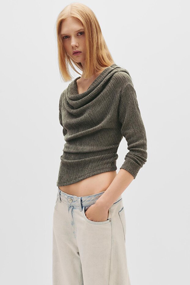 Bambula geniş yakalı top - 6