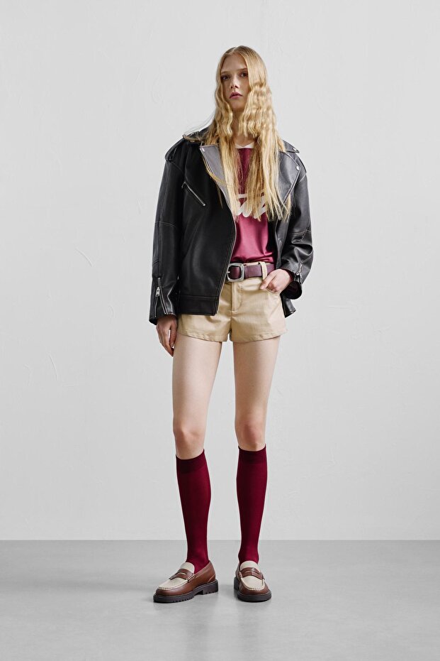 Mini trençkot kumaş şort - 1