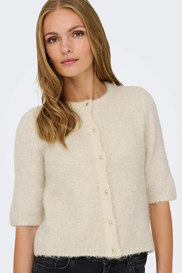 Women's Onlcılle Short Sleeve Wool Knitted Cardigan 15350782 Cream