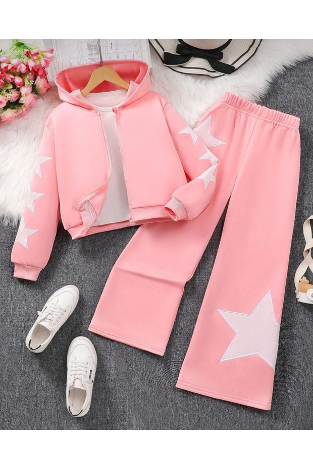 Children's 3-Piece Star Printed Jacket, T-Shirt and Tracksuit Set