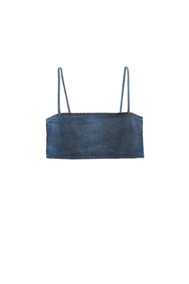 Denim askılı crop top - 4