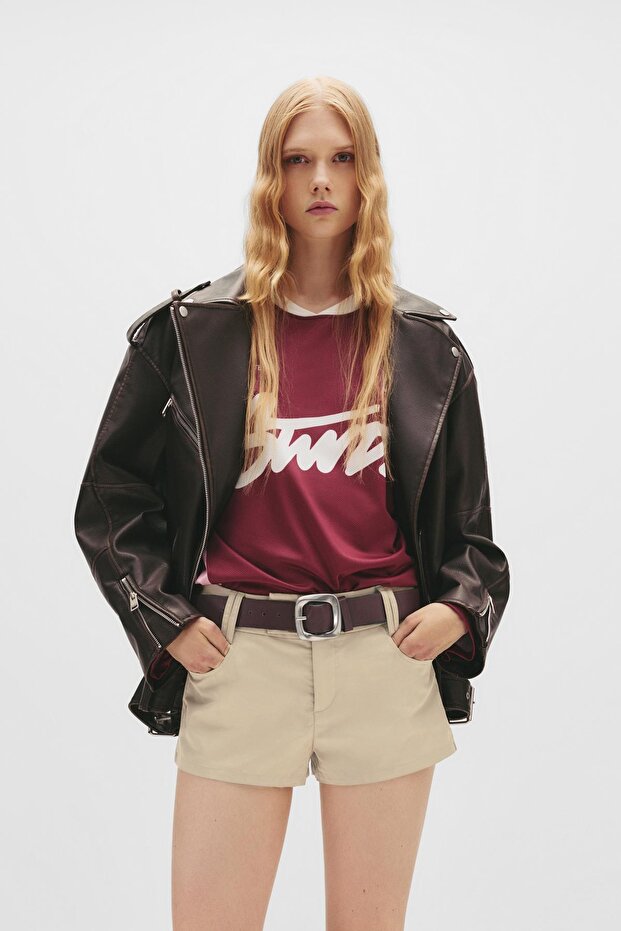 Mini trençkot kumaş şort - 2