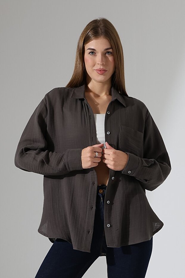 قميص موسلين أساسي كبير الحجم - 1