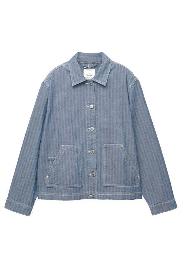 Çizgili Kot Ceket - 3