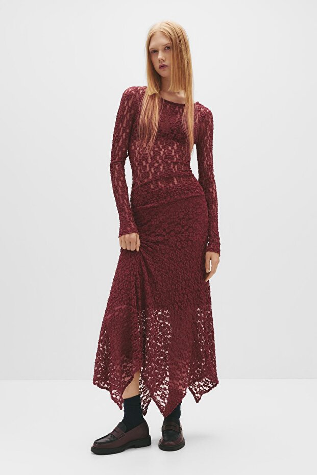 Asimetrik dantel midi etek - 2