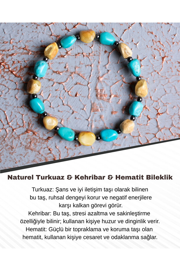 Natural Turquoise & Amber & Hematite Bracelet