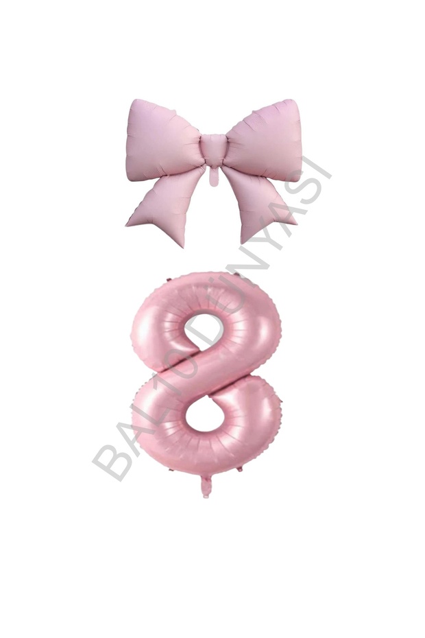 Pink Color Bow Number Foil Balloon Set Age 8