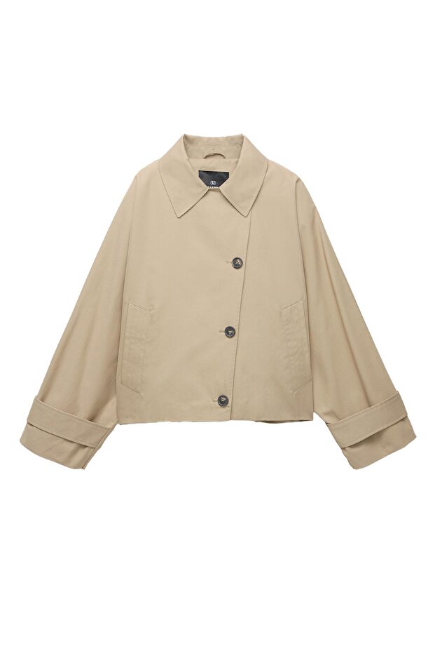 Volanlı kollu kısa trençkot - 5