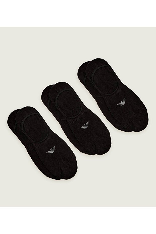 Men's Cotton Armani Eagle Logo 3 Pack Black Socks Em000548 Af14446-Mc061