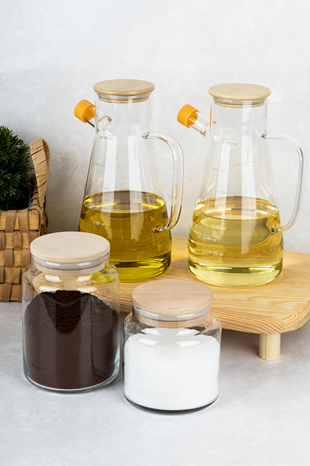 5 Parça Stantlı Yağdanlık ve Kavanoz Mutfak Seti Masterchef Yağlık 900 ml - Kavanoz Seti 800-500 ml - 2