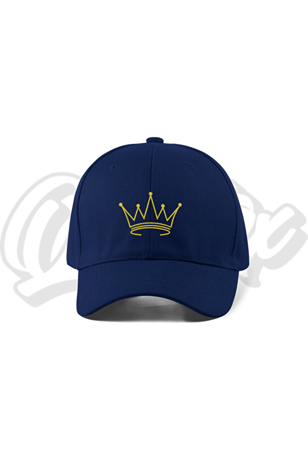 Crown Embroidered Hat – Navy Blue 100% Cotton Gabardine Unisex Model