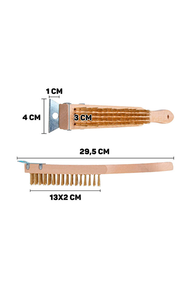 Brush for rust removal, wooden handle, 4 rows of wire and scraper, G00737 - 3