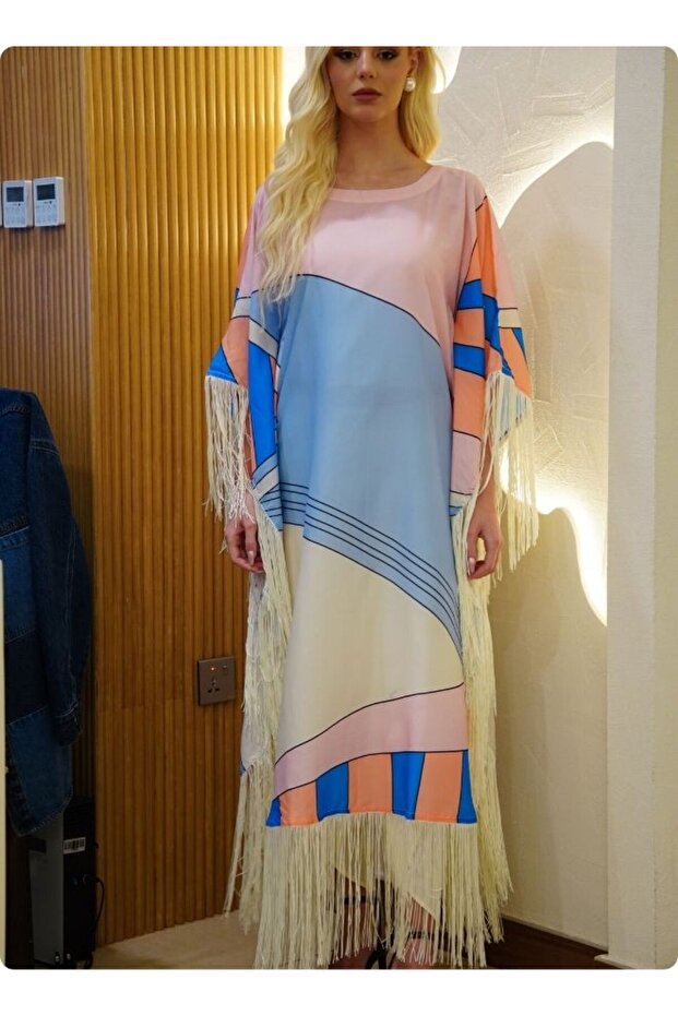 Pastel Geometric Print Kaftan Set