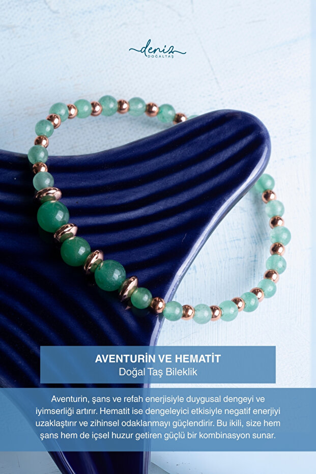 Certified Aventurine and Hematite Natural Stone Bracelet