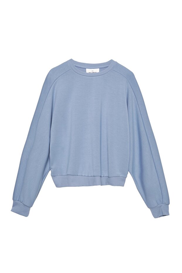 Düz renk bisiklet yaka sweatshirt - 3