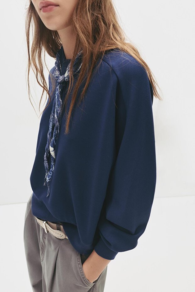 Düz renk bisiklet yaka sweatshirt - 6