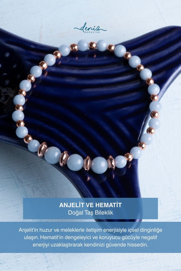 Certified Angelite and Hematite Natural Stone Bracelet