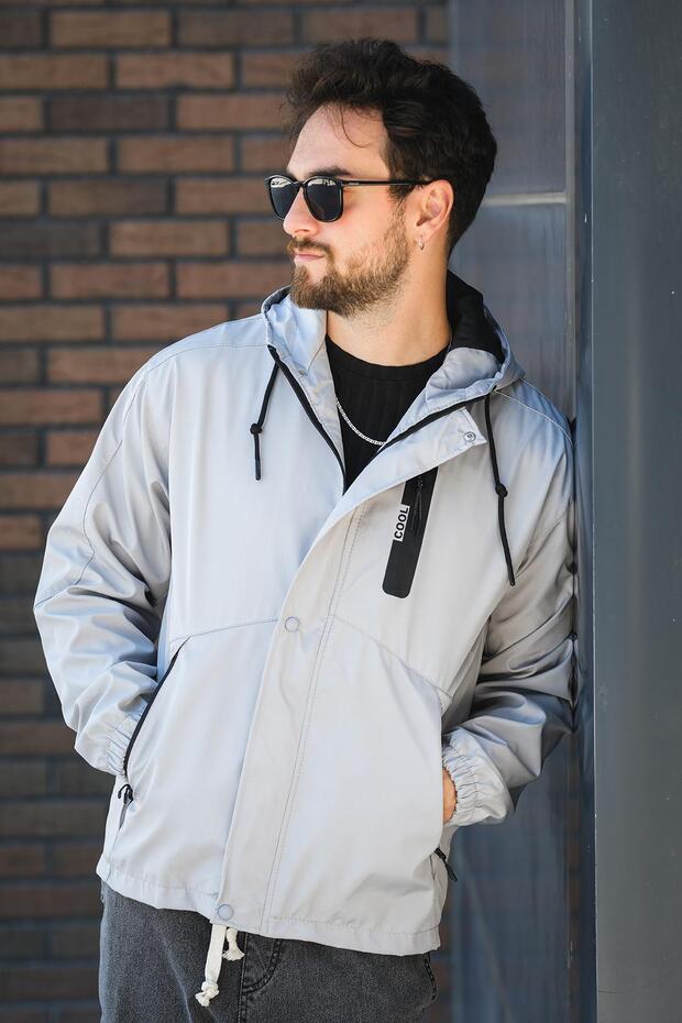 Barky Waterproof Zipper Detailed Lined Men's Hooded Seasonal Coat Raincoat