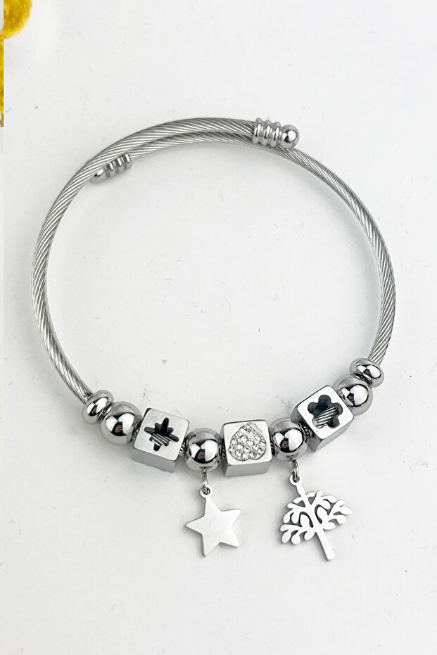 Family Tree Pendant Steel Bracelet