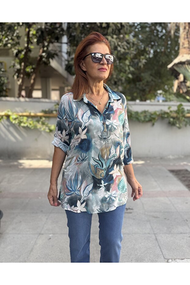 قميص أصلي بثلاثة أزرار باللون الأزرق - 3