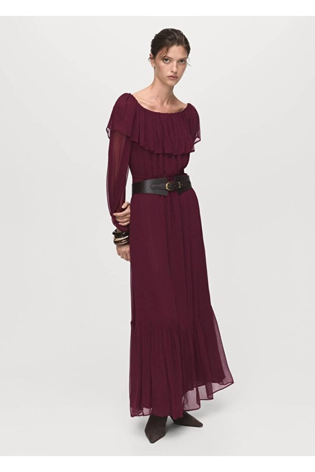 Volanlı straplez elbise - 2