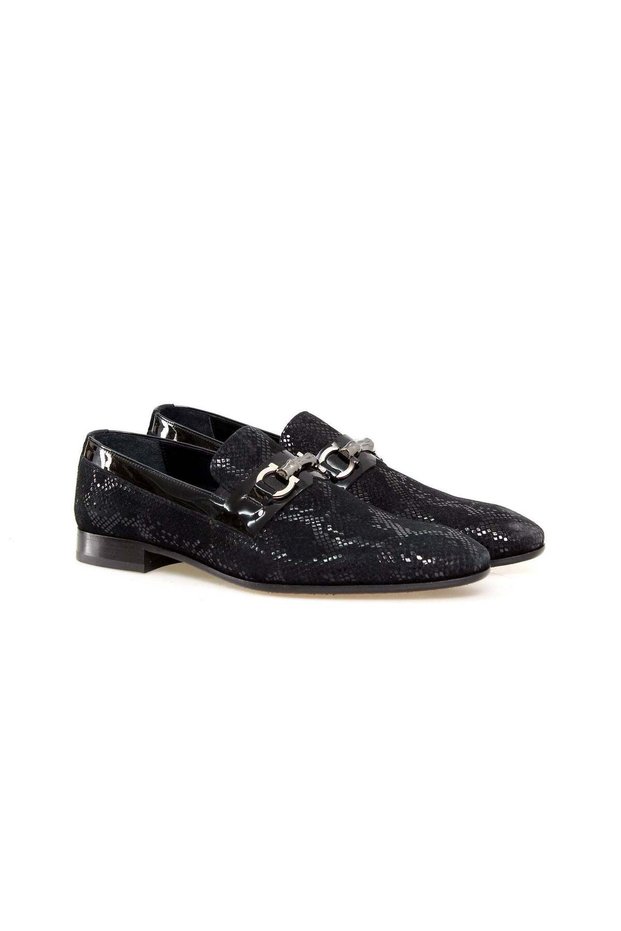 Black Color Laceless Genuine Leather Men's Shoes