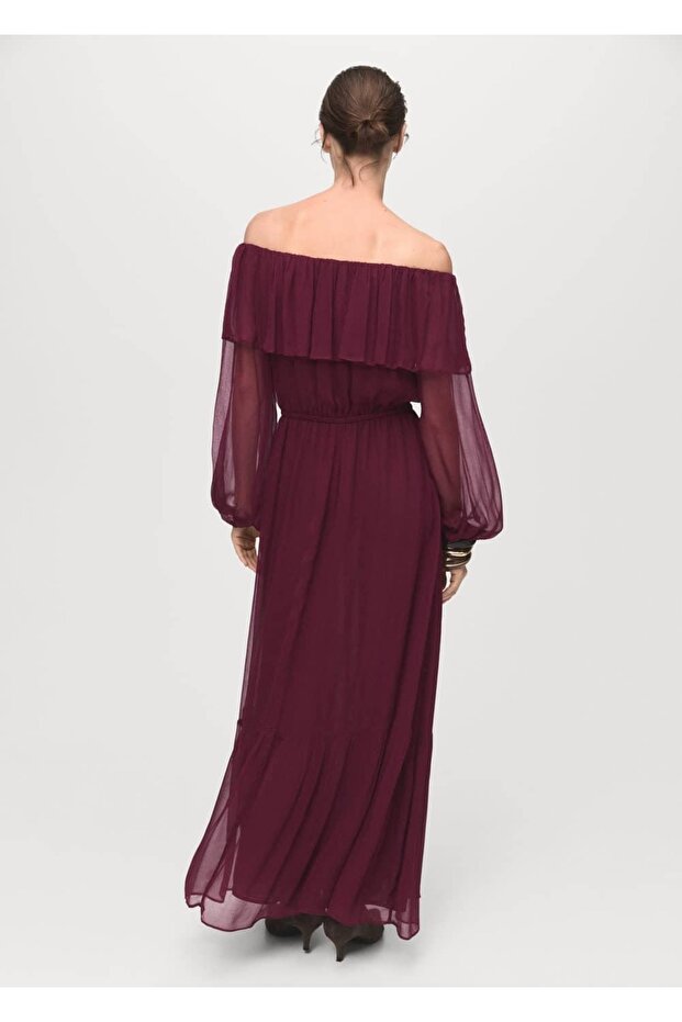 Volanlı straplez elbise - 4