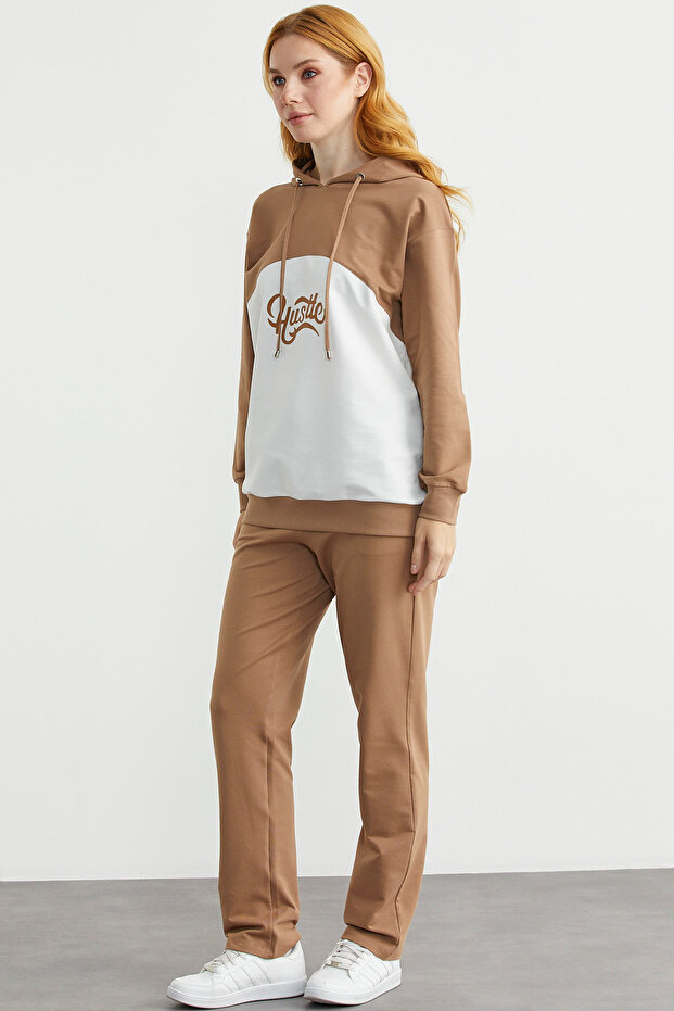 Set de trening oversize cu glugă - Camel - 5