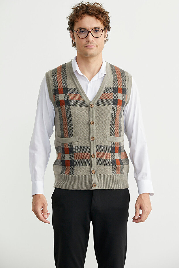 سترة صوفية سميكة بأزرار - لون المنك - 3