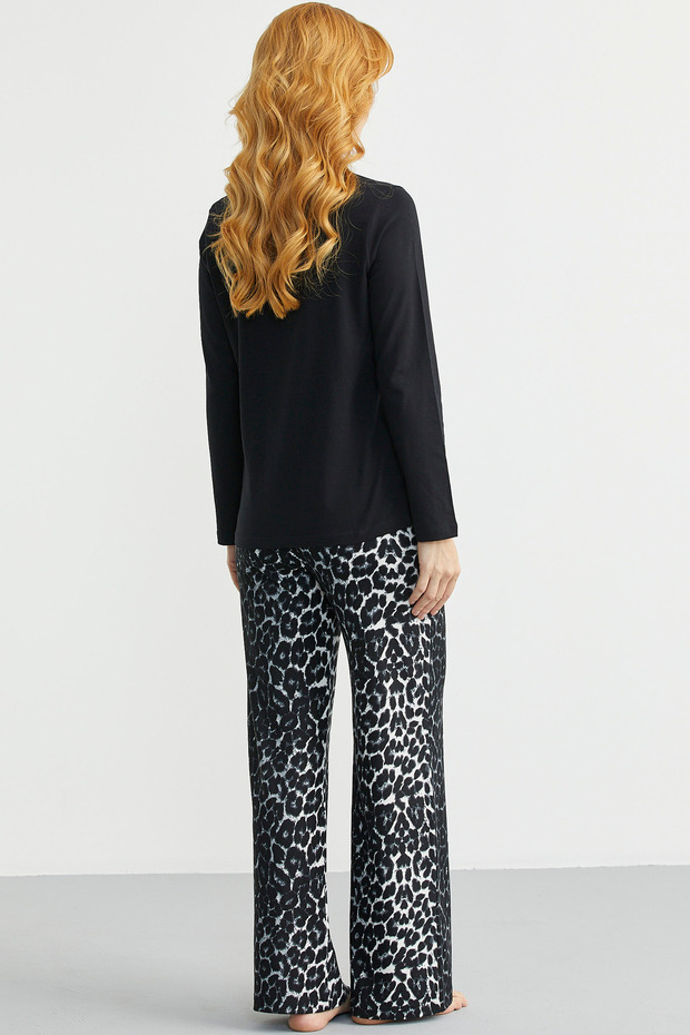 طقم مريح من قماش النمر ذو الملمس الناعم - أسود - 5