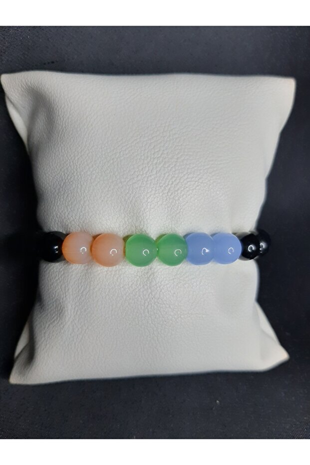 Unisex Black and Three-Color Glass Bead Bracelet