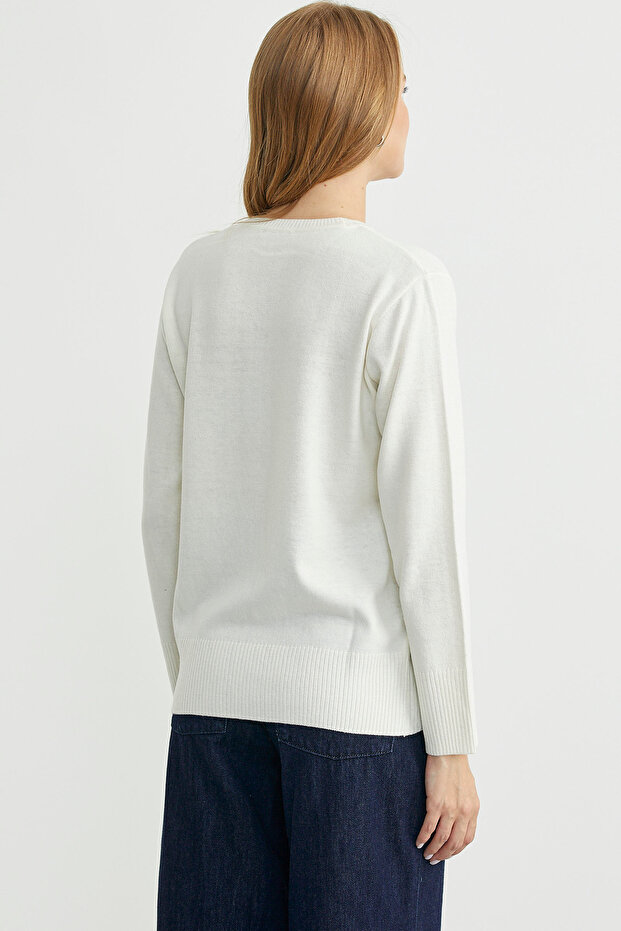 Bisiklet Yaka Yünlü Basic Triko Kazak - Kemik - 6