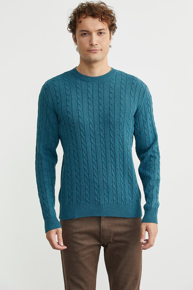 Cotton Hair Knit Detailed Knitwear Sweater - Petrol