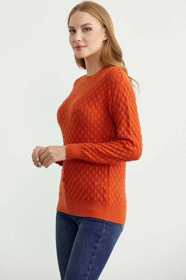 سترة تريكو بياقة دائرية - برتقالي - 4