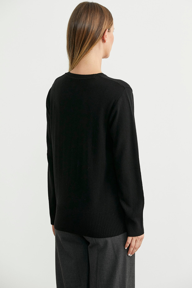 سترة تريكو أساسية من الصوف برقبة دائرية - أسود - 5