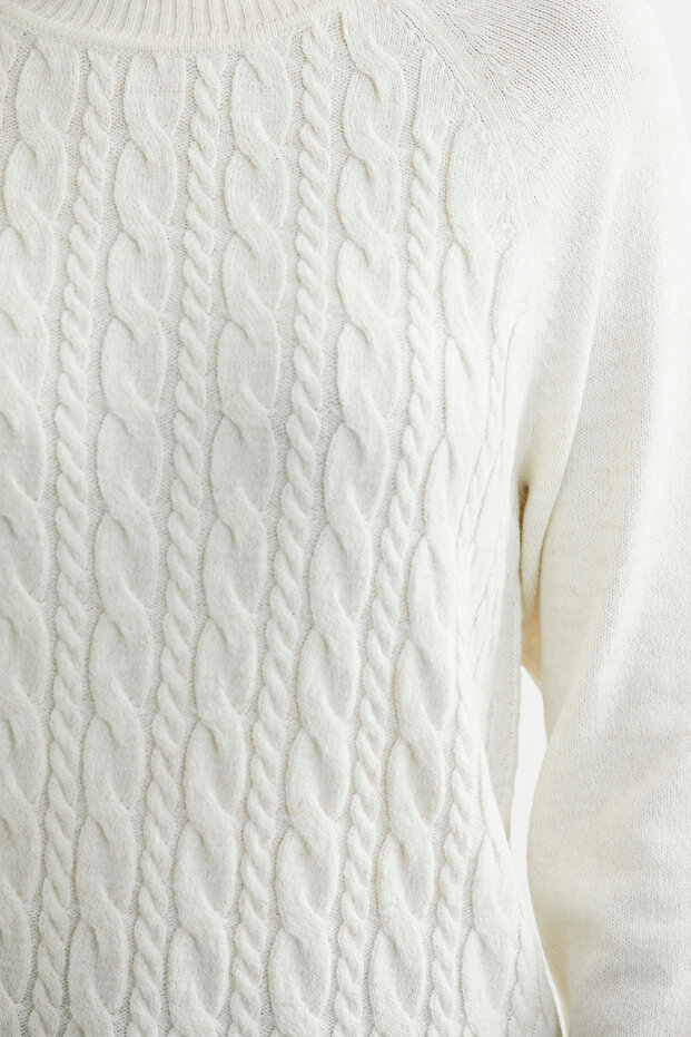 Patterned Crew Neck Sweater - Bone - 5