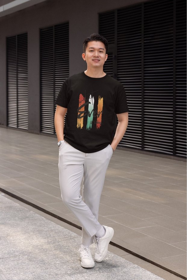 Men's What Ever Transfer Printed Round Neck Short Sleeve T-Shirt