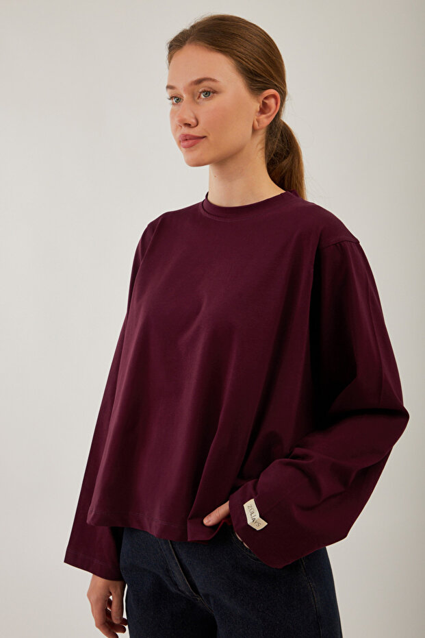 Pamuklu Uzun Kollu Tişört Bordo - 2