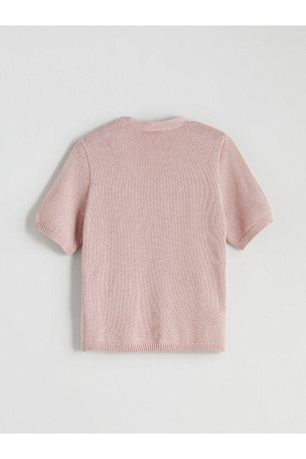 Pembe V Yaka Kadın Triko Hırka - 6