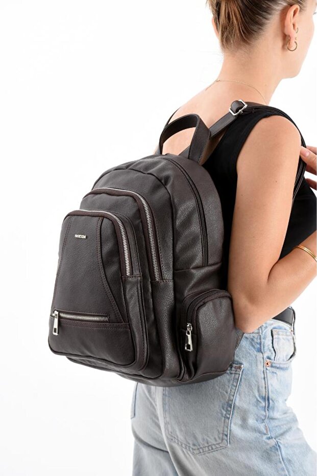 Faux Leather Women's Backpack 35*25 cm Mega Bag Suitable for Daily Use Multi-Pockets Lined Inside