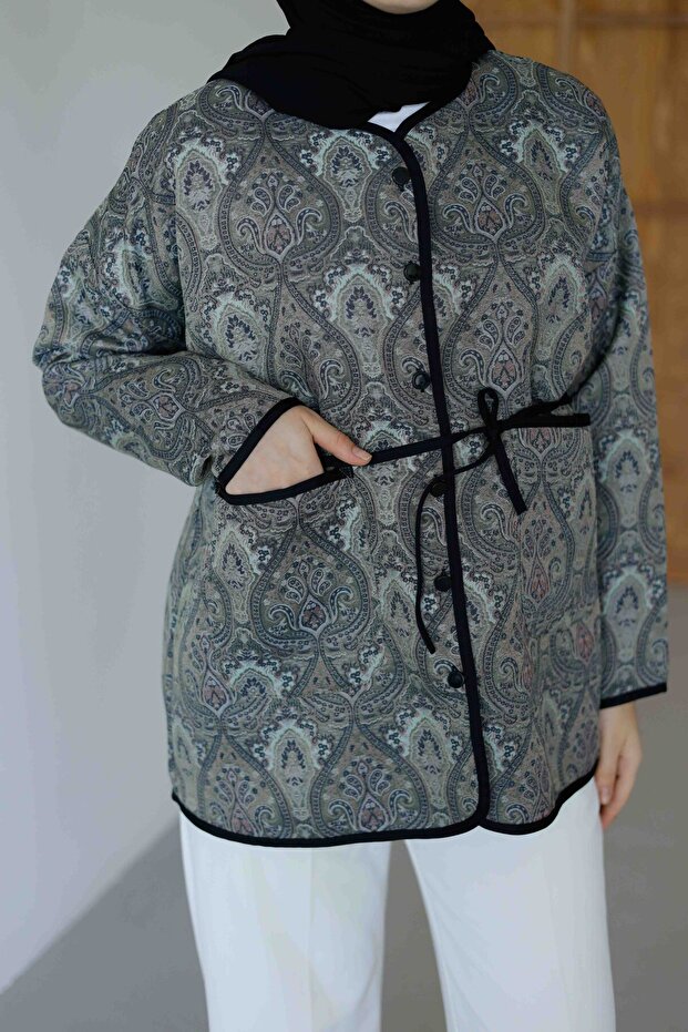 Ethnic Patterned Jacket Navy-Gray - 3