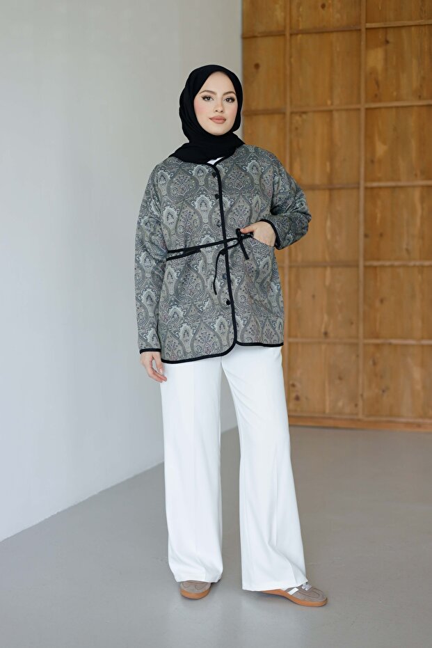 Ethnic Patterned Jacket Navy-Gray - 2